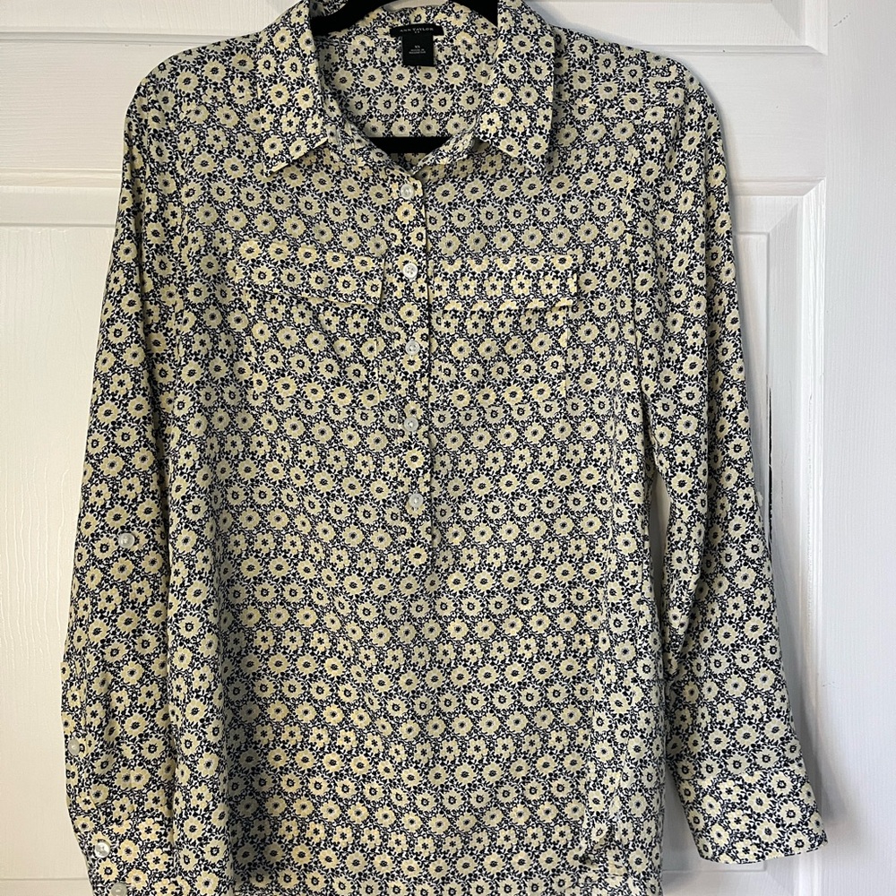 Ann Taylor Black and Yellow Floral Shirt